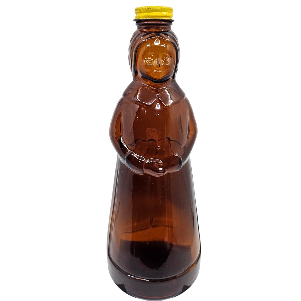 Vintage Mrs. Butterworth's Syrup Bottle 1978 Amber Glass Metal Lid 6529 10" tall